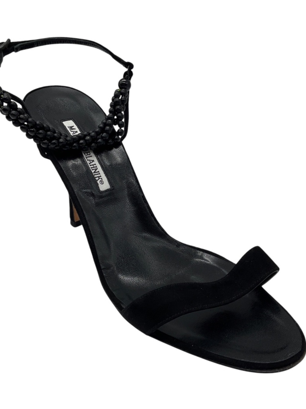 Manolo Blahnik Bead Embellished Suede Sandals